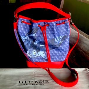 Brand New Authentic LOUP NOIR Bucket bag Blue/Red Calf Leather From Italy RARE